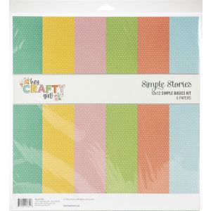 Simple Stories Basics Double Sided Paper Pack 12 inch X12 inch 6 Per Pkg Hey Crafty Girl 3 Designs 2 Each