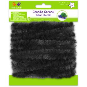 Chenille Garland With Tinsel .4 inch X9.8 Black