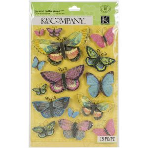 Serendipity Grand Adhesions Dimensional Stickers 15 Per Pkg Butterflies