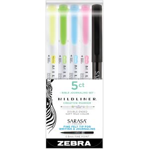 Zebra Mildliner Double Ended Highlighters And Fine Liner 5 Per Pkg Assorted Colors