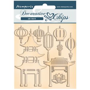 Stamperia Decorative Chips 5.5 Inch X5.5 Inch Pagoda And Lamps Sir Vagabond In Japan