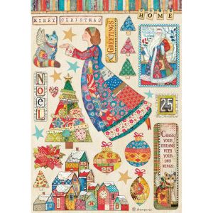 Stamperia Rice Paper Sheet A4Elements Christmas Patchwork