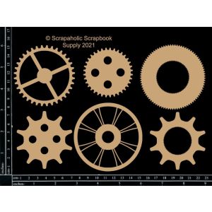 Scrapaholics Laser Cut Chipboard 2mm Thick Memoirs Cogs 6 Per Pkg 2 Inch 3 Inch