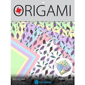 Origami Patterned Paper Double Sided 24 Per Pkg Watercolor Leaves