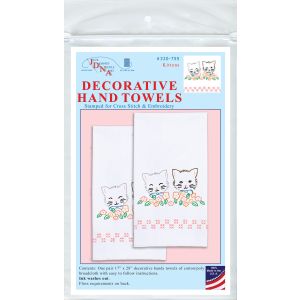 Jack Dempsey Stamped Decorative Hand Towel Pair 17inchX28inch Kittens