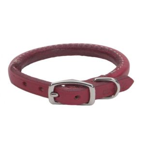Circle T Oak Tanned Leather Round Dog Collar - Red 14