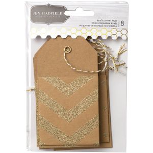 Homemade Mini Kraft Pocket Tags 8 Per Pkg W Gold Glitter Accents