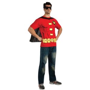 Rubies Costume Dc Comics Mens Robin T Shirt With Cape And Mask Red Large
