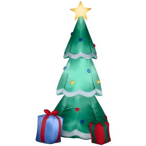 Gemmy Airblown Inflatable Christmas Tree Decorated With Ornaments And Presents Beside It Indoor Outdoor Holiday Decoration 66 Inch Tall