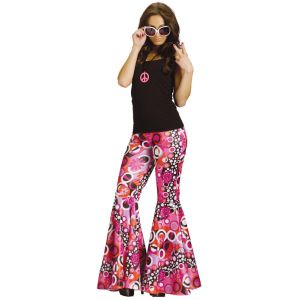 Forum Novelties Womens 60S Hippie Flower Power Bell Bottoms Adult Costume Pink One Size