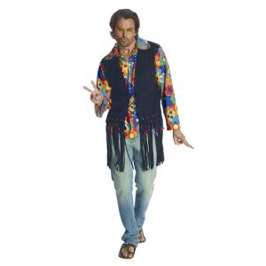 Rubies Heroes And Hombres Adult Flower Power Costume Vest Yellow Blue Red Green Black Standard