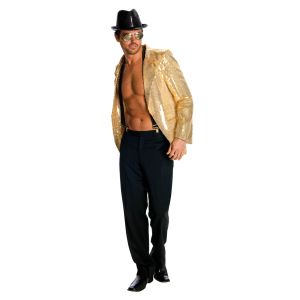 Rubies Deluxe Mens Gold Sequin Jacket Gold Large Costume