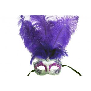Women s Winter Wonderland Middle Feathers Venetian Mask Purple and Silver