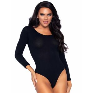 Leg Avenue Opaque Long Sleeved Bodysuit with Snaps Black