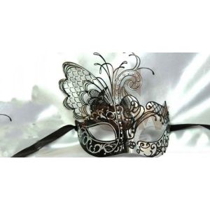 Women s Venetian Mask with Metal Side Butterfly Masquerade Mask Black and Silver