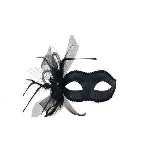 Women s feather and Veil Eye Mask Black