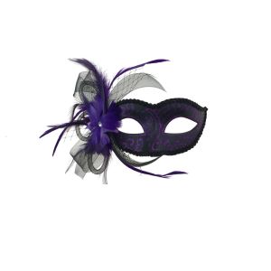 Kbw Women s feather and Veil Eye Mask Purple