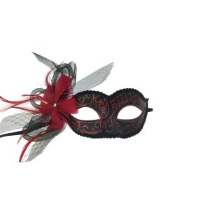 Kbw Women s feather and Veil Eye Mask Red