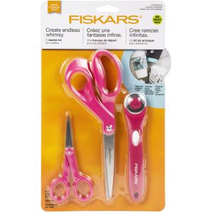 Fiskars Fabric Craft Sewing Fashion Starter Set 3pcs Rotary Cutter And 2 Pair Of Scissors 1 pack of 3 piece