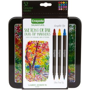Crayola Signature Sketch & Detail Dual-Tip Markers W/Tin-Assorted Colors 16 Per Pkg 