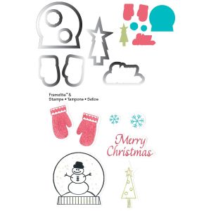 Sizzix Holiday Collection Framelits Die And Repositionable Rubber Stamp Set Mittens And Snow Globe