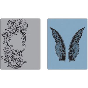 Sizzix Tim Holtz Texture Fades Alterations Collection Embossing Folders Flourish And Wings Set