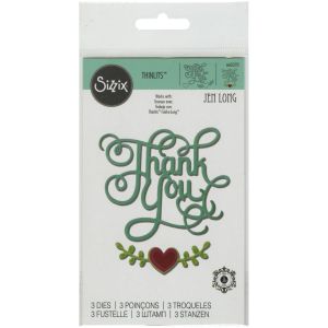 Sizzix Thinlits Die Set 3PK Phrase, Thank You With Hearts