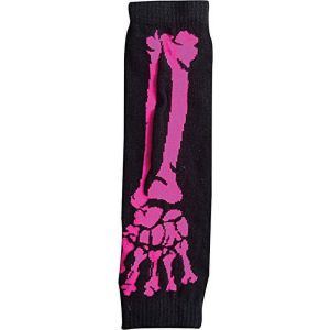 Halloween Wholesalers Striped Short Fingerless Gloves with Skeleton Print Black and White