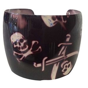 Halloween Wholesalers Wrist Band with Skull Crossbones Print Black