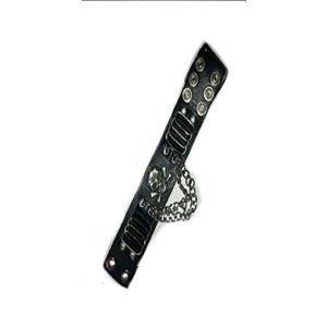 Halloween Wholesalers Wrist Band with Skull Crossbones Chains Black