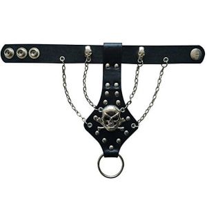 Halloween Wholesalers Wrist Band with Skull Crossbones Chains Ring