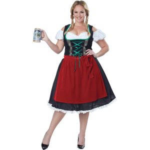 Women s Oktoberfest Fraulein Plus Size Costume Black Red 2XL