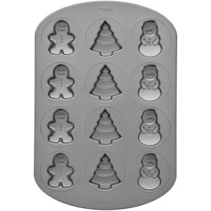 Wilton NonStick Christmas Cookie Shapes Pan 12Cavity Gingerbread Man Tree Snowman