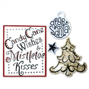 Sizzix Christmas Collection Framelits Die With Clear Acrylic Stamp Set Candy Cane Wishes