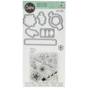 Sizzix Christmas In Color Collection Framelits Die With Clear Acrylic Stamp Set Christmas In Color