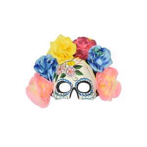 Kbw Women s Day of the Dead Flowers Half Mask With Butterfly