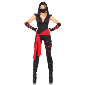 Women s Deadly Ninja Costume Black and Red Small