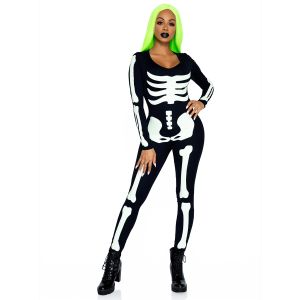 Leg Avenue Women s Spandex Printed Glow In The Dark Skeleton Catsuit Black and White Small