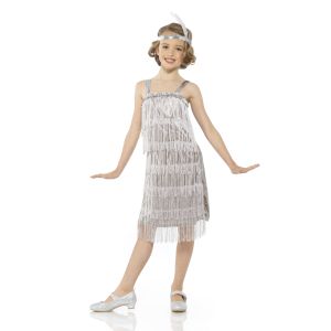 Karnival Costumes Roaring 20s 1920 Silver Flapper Dress Girl's Costume Small 3-4