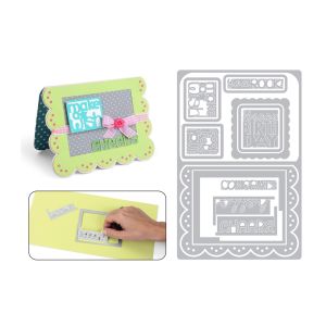 Sizzix Framelits Die Card Scallop With Banners And Greetings Drop Ins
