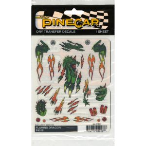 Pine Car Derby Dry Transfer Decal 4 X 5 Inch Sheet - Flaming Dragon