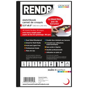 RENDR No Show Thru Hard Bound Sketch Book 5.5 X 8.5 Inch - 48 Sheets