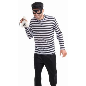 Mens Burglar Costume White Black One Size