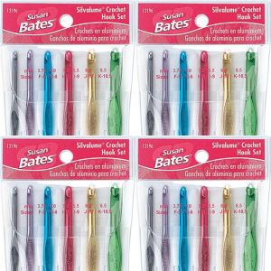 Spinrite Susan Bates Silvalume Aluminum Crochet Hook Set Sizes F5 To K10.5 1 Pack of 4 Piece