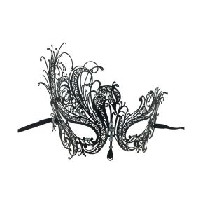 Women s Swan Metal Filigree Laser Cut Venetian Masquerade Mask Black