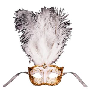 Kbw Women s Winter Wonderland Middle Feathers Venetian Mask White and Gold