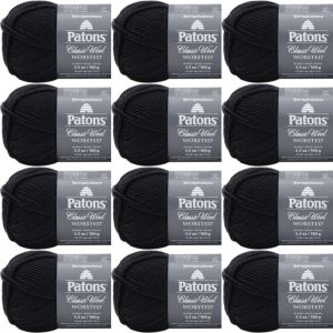 Spinrite Patons Classic Wool Yarn Black 1 Pack of 12 Skein