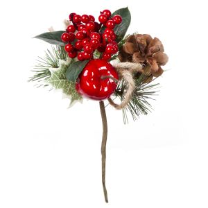 Christmas Pick With Apple Burlap 7.5 Inches