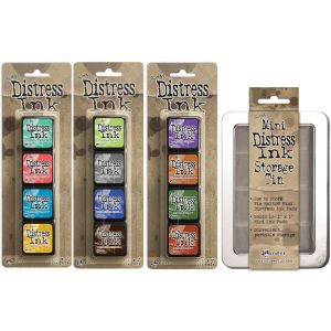 Ranger Tim Holtz Distress Mini Ink Pad Kits with Storage Tin 13 14 15 Bundle of 4