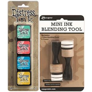 Ranger Tim Holtz Distress Mini Ink Kits and Mini Ink Blending Tool Bundle 2 Items Kit 13 